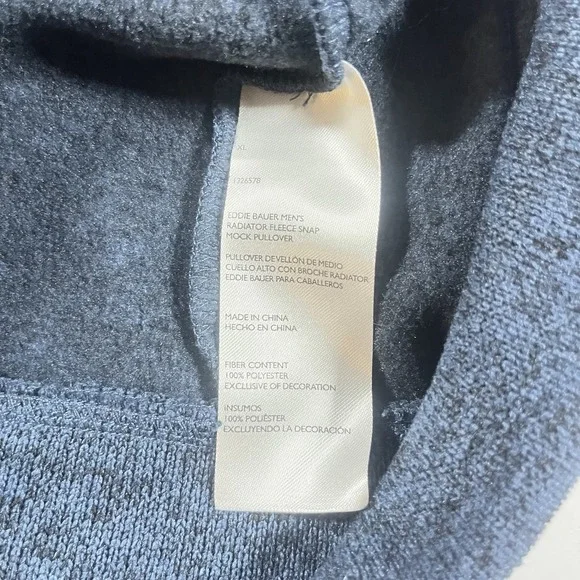 Eddie Bauer Radiator Fleece Mens Snap Mock Pullover XL 1/4 Button Blue Soft - Picture 5 of 12